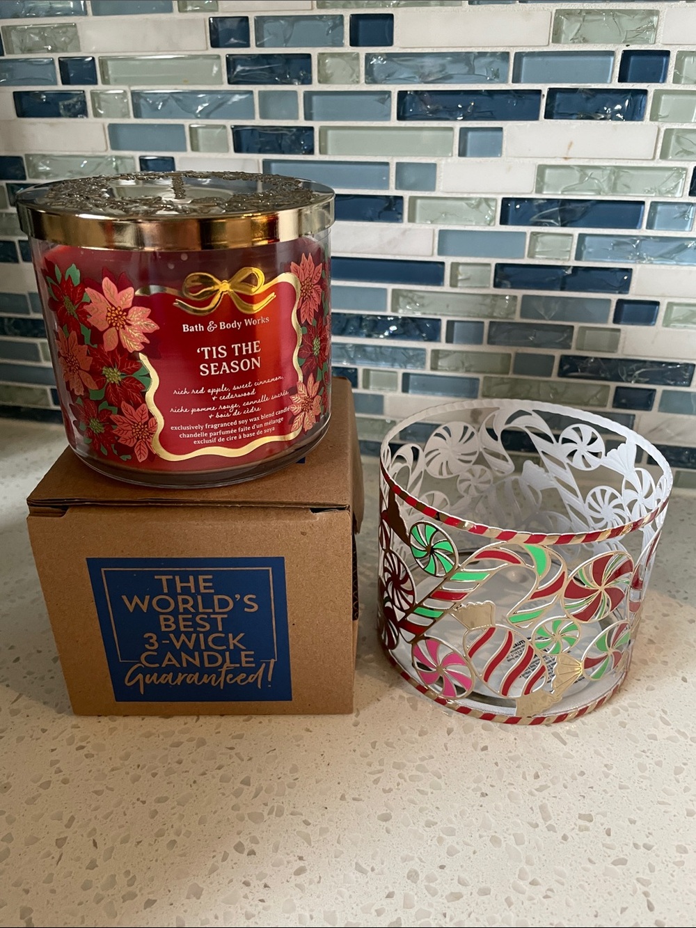Bath & Body Works Holiday 3-Wick Candle with Candle Holder
